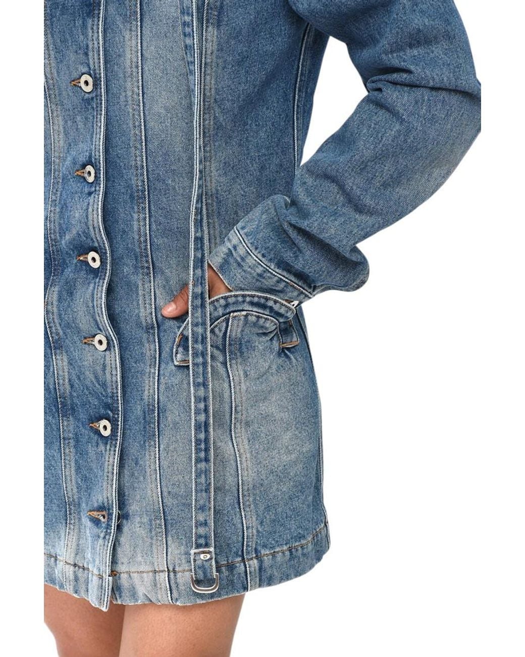 Off-White c/o Virgil Abloh Mandarin Collar Mini Dress in Blue | Lyst