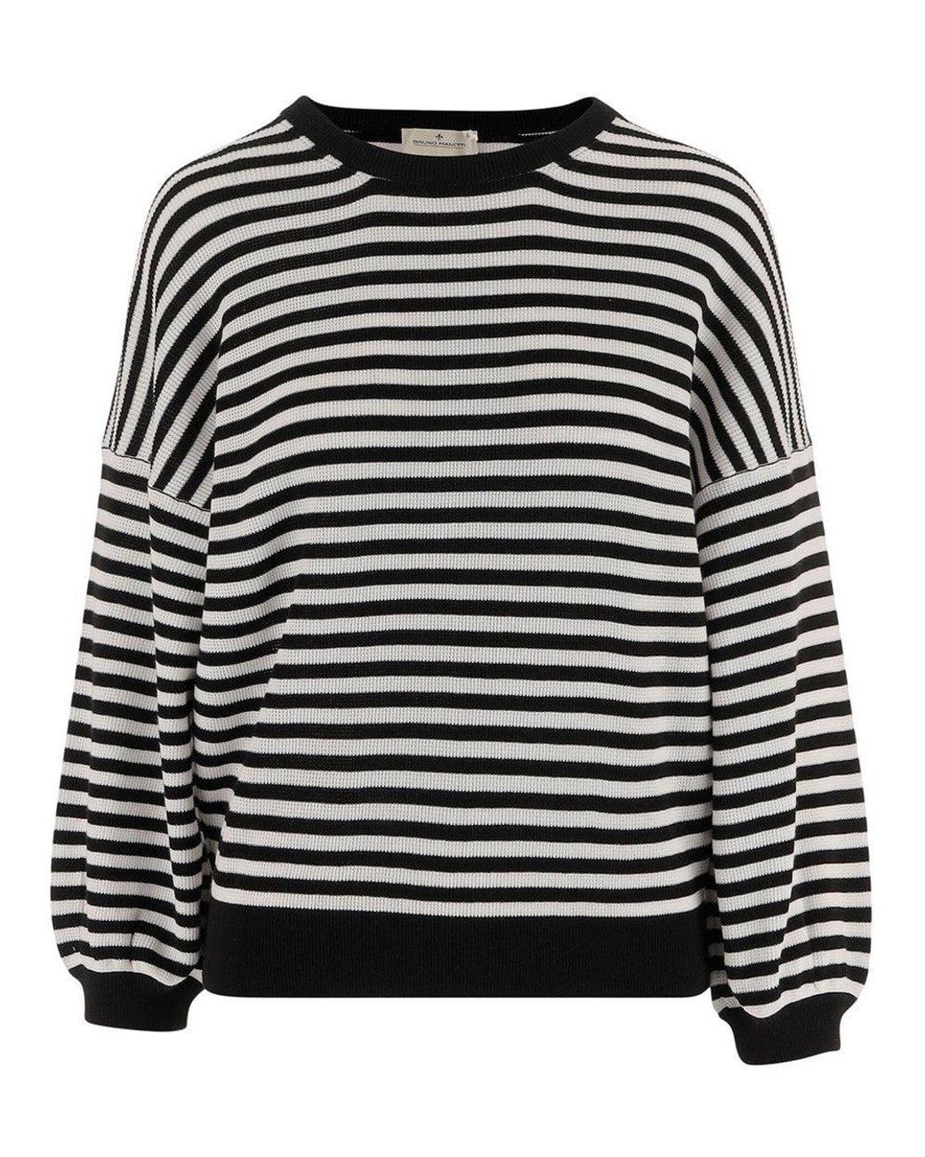 Bruno Manetti Black Stripes Round Neck Sweater