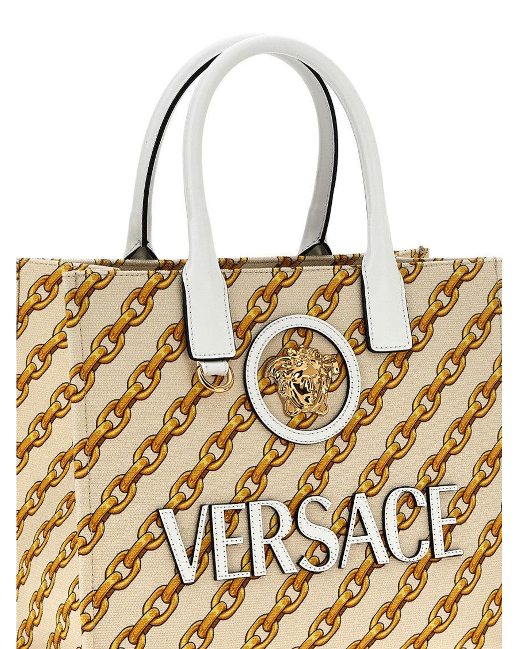 Versace Metallic Chain Stripes La Medusa Small Tote