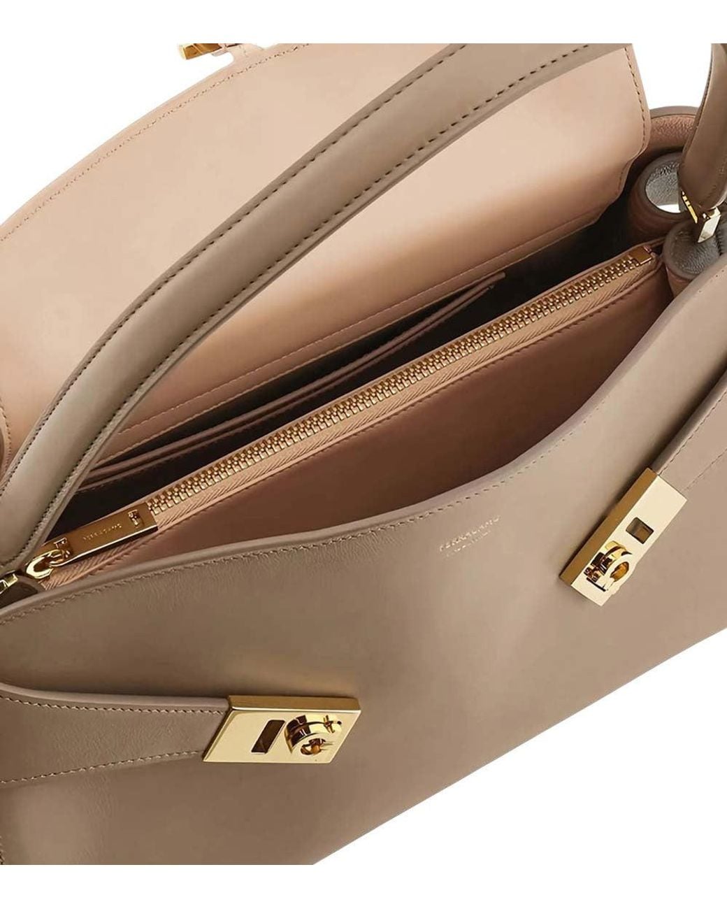 Ferragamo Brown Taupe Hug Medium Shoulder Bag