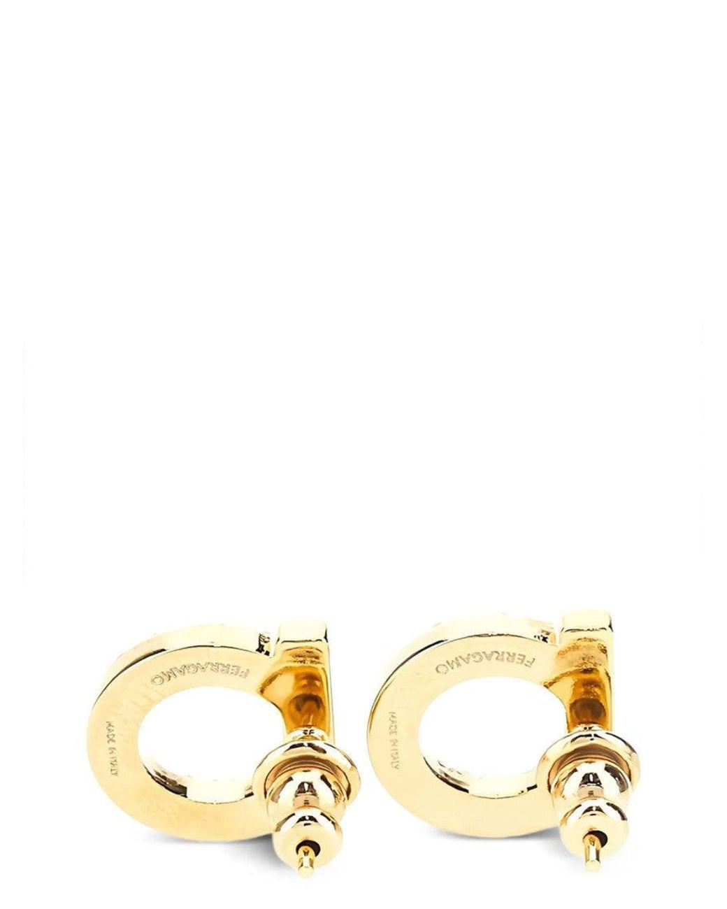 Ferragamo Metallic Golden Gancini Stud Earrings