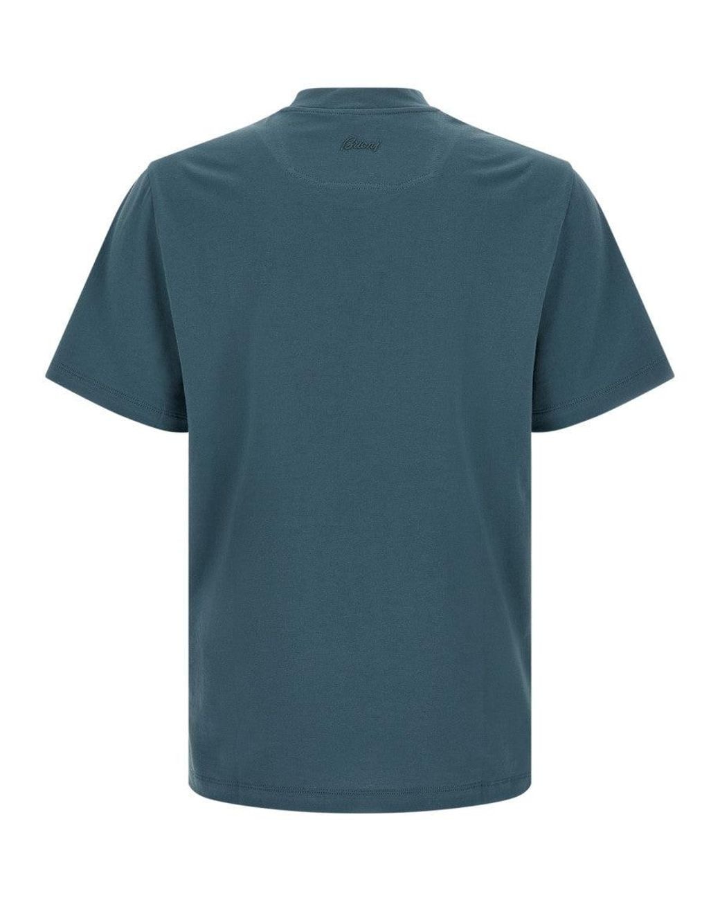 Brioni Blue Solid Crew Neck T-Shirt for men