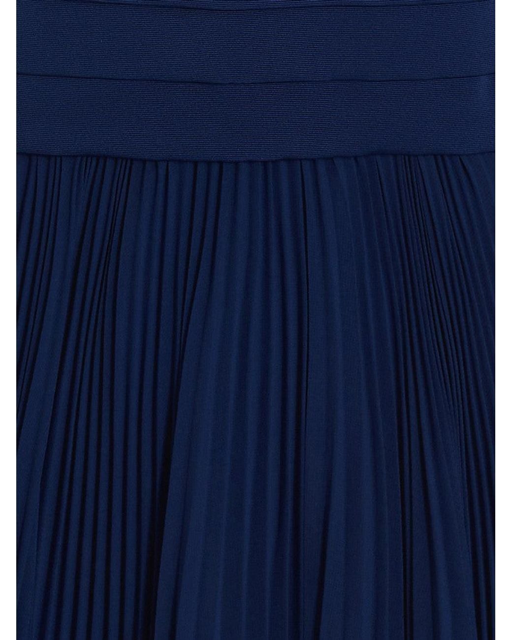 Max Mara Blue Pleated V Neck Midi Dress