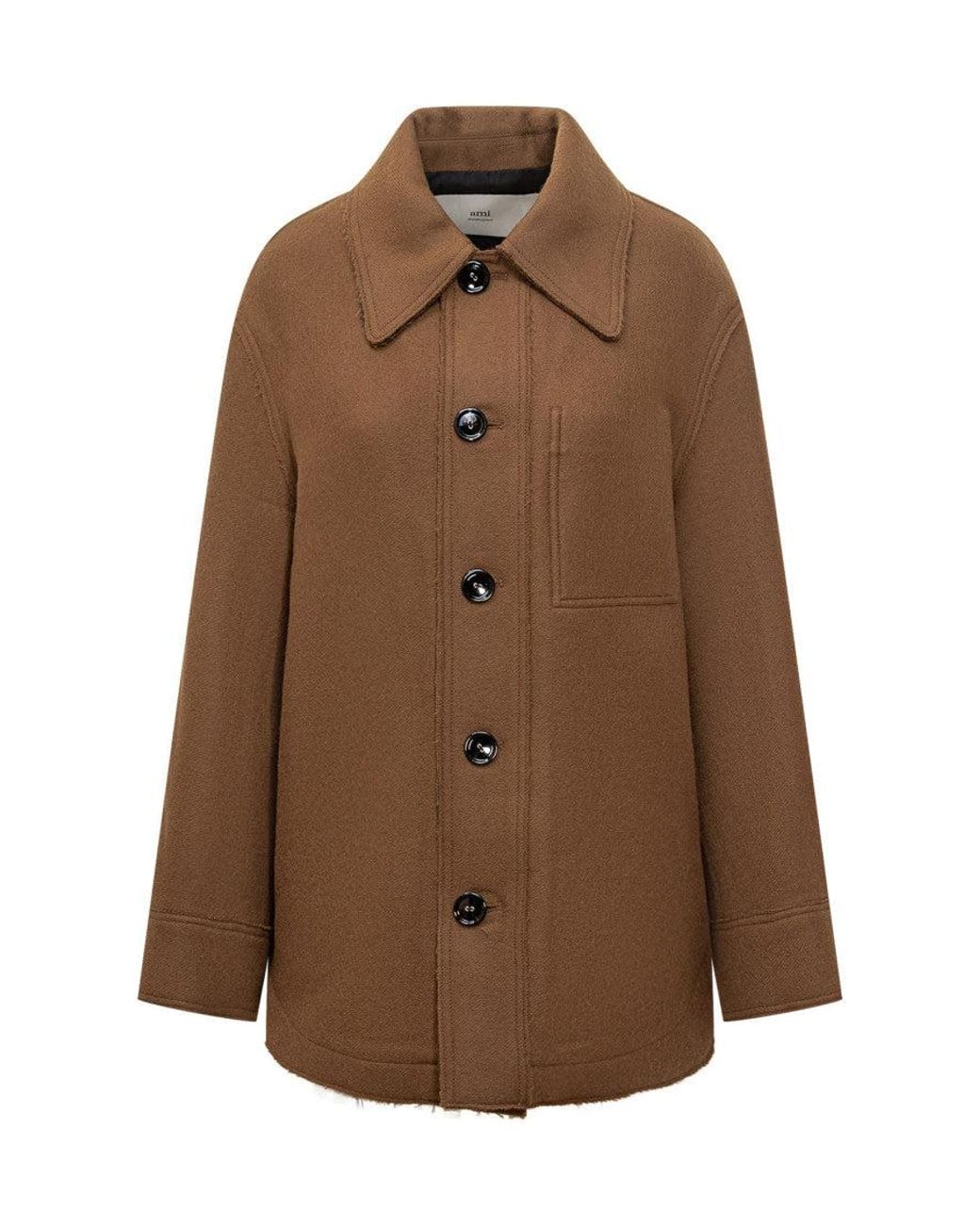 AMI Brown Solid Shirt Collar Blazer