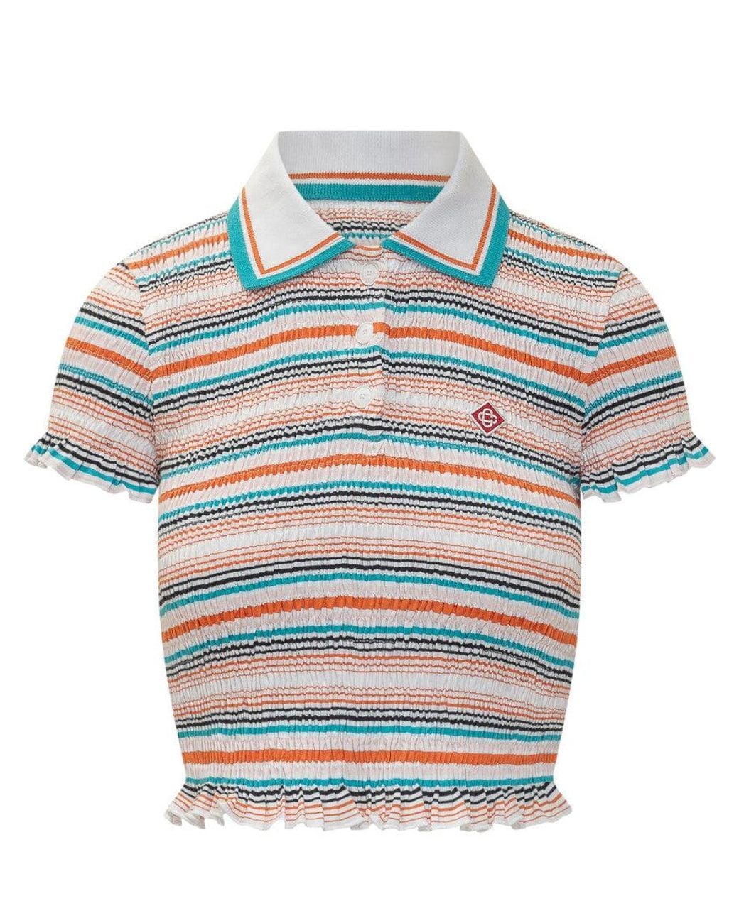 Casablanca Gray Shirred Polo With Stripes