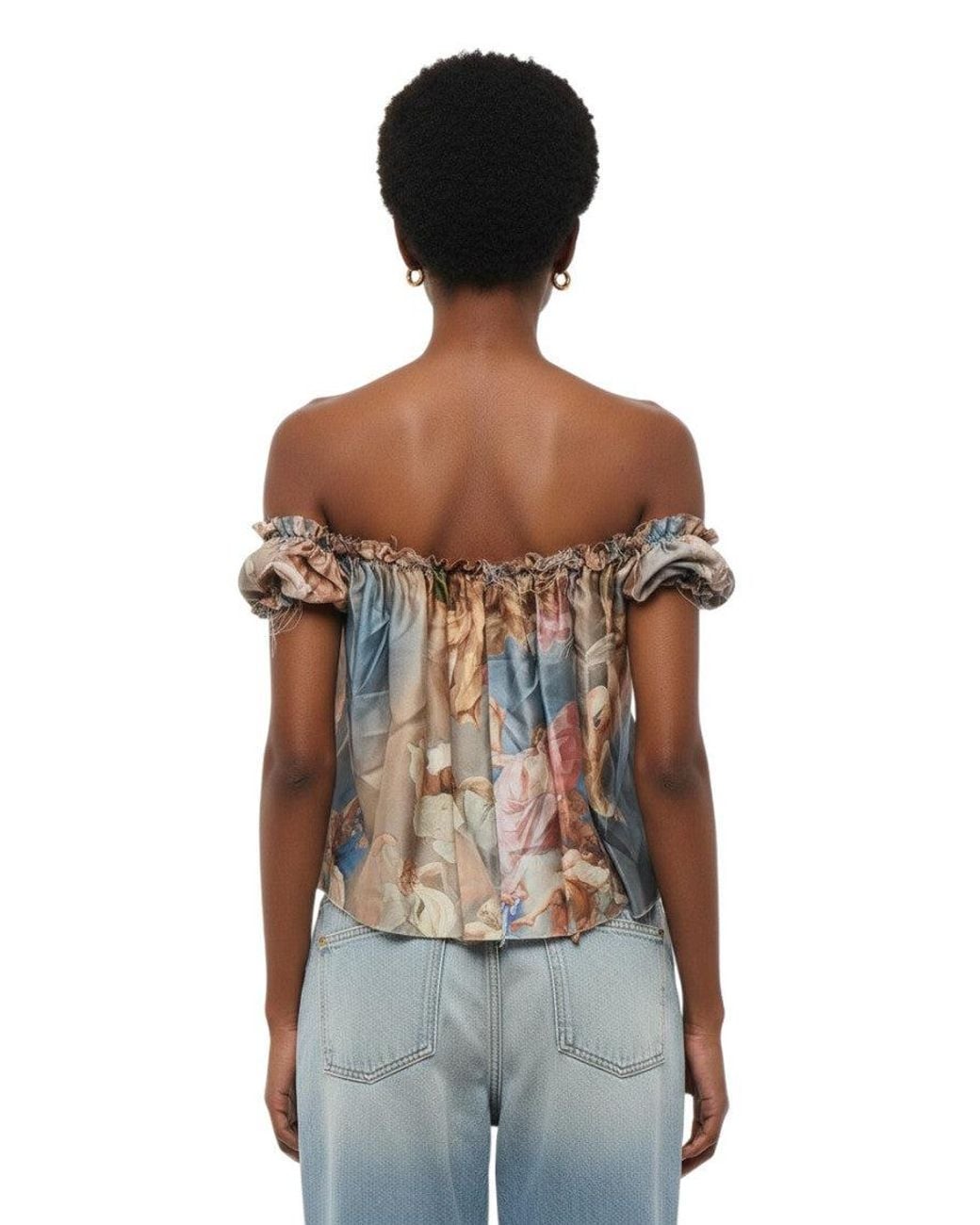 Balmain Brown Printed Off Shoulder Top