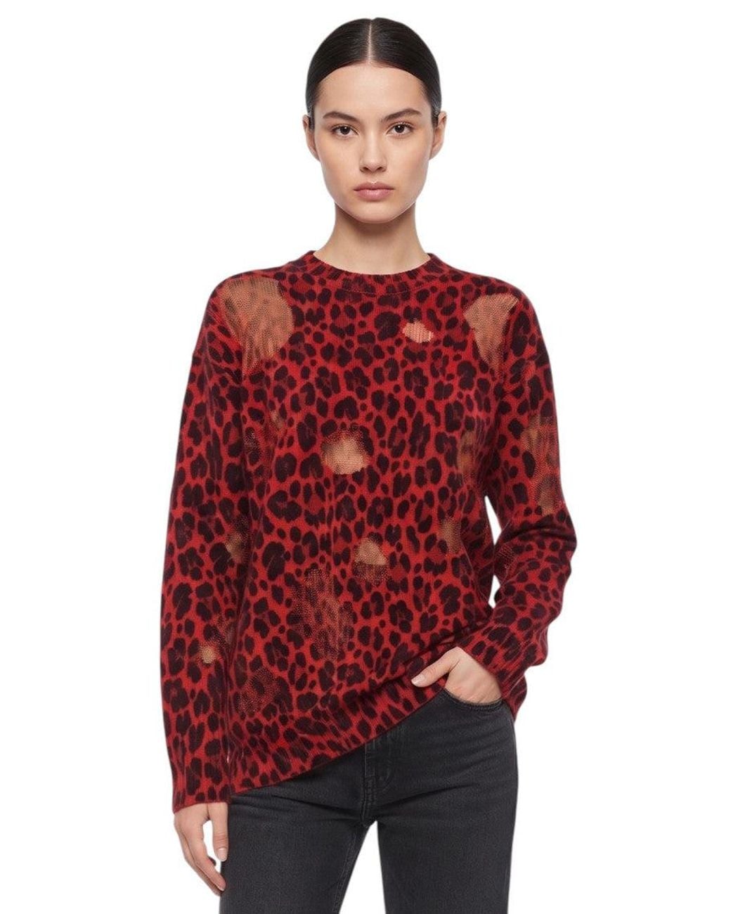 Versace Red Animal Print Crew Neck Sweater
