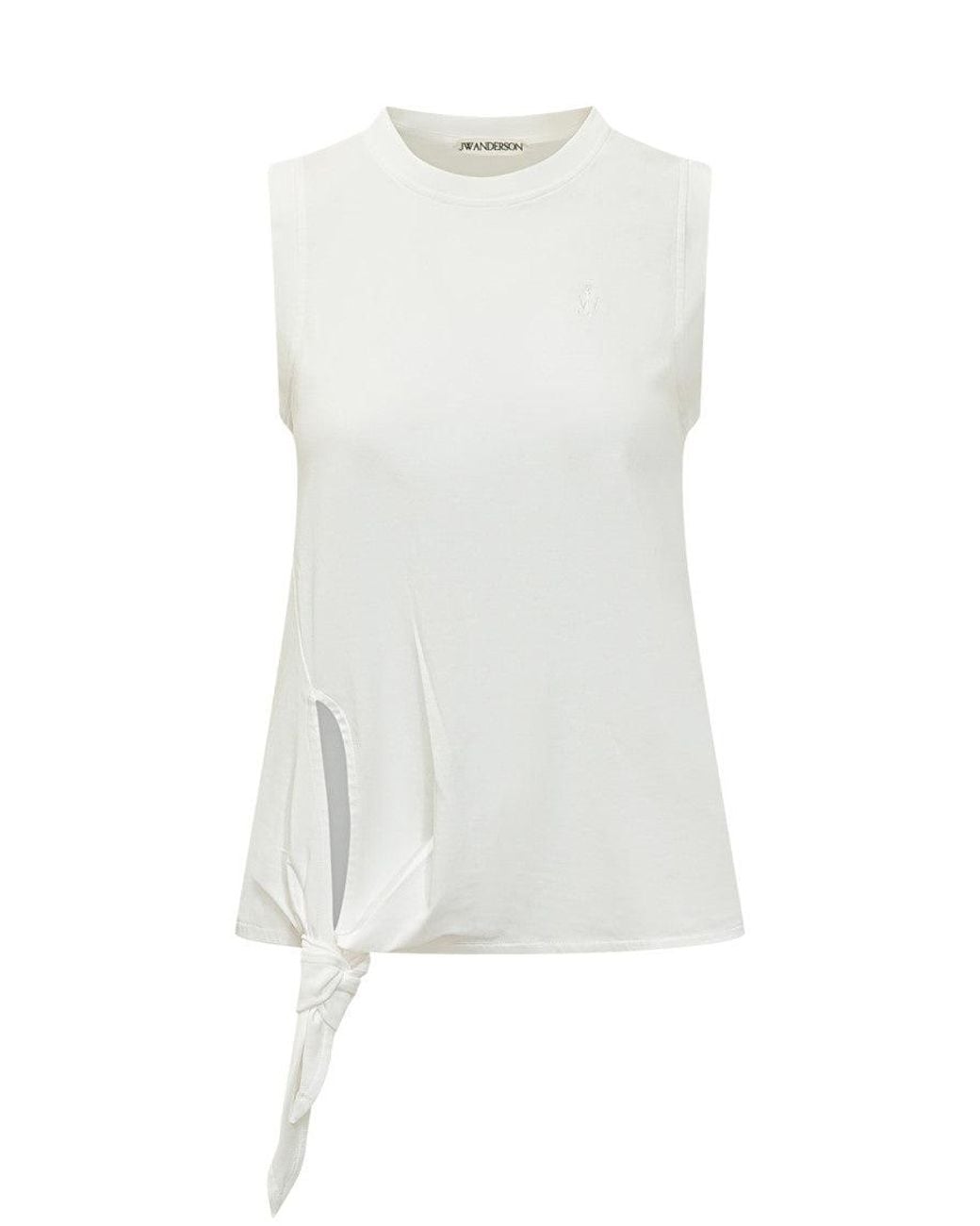 J.W. Anderson White Solid Crew Neck Top