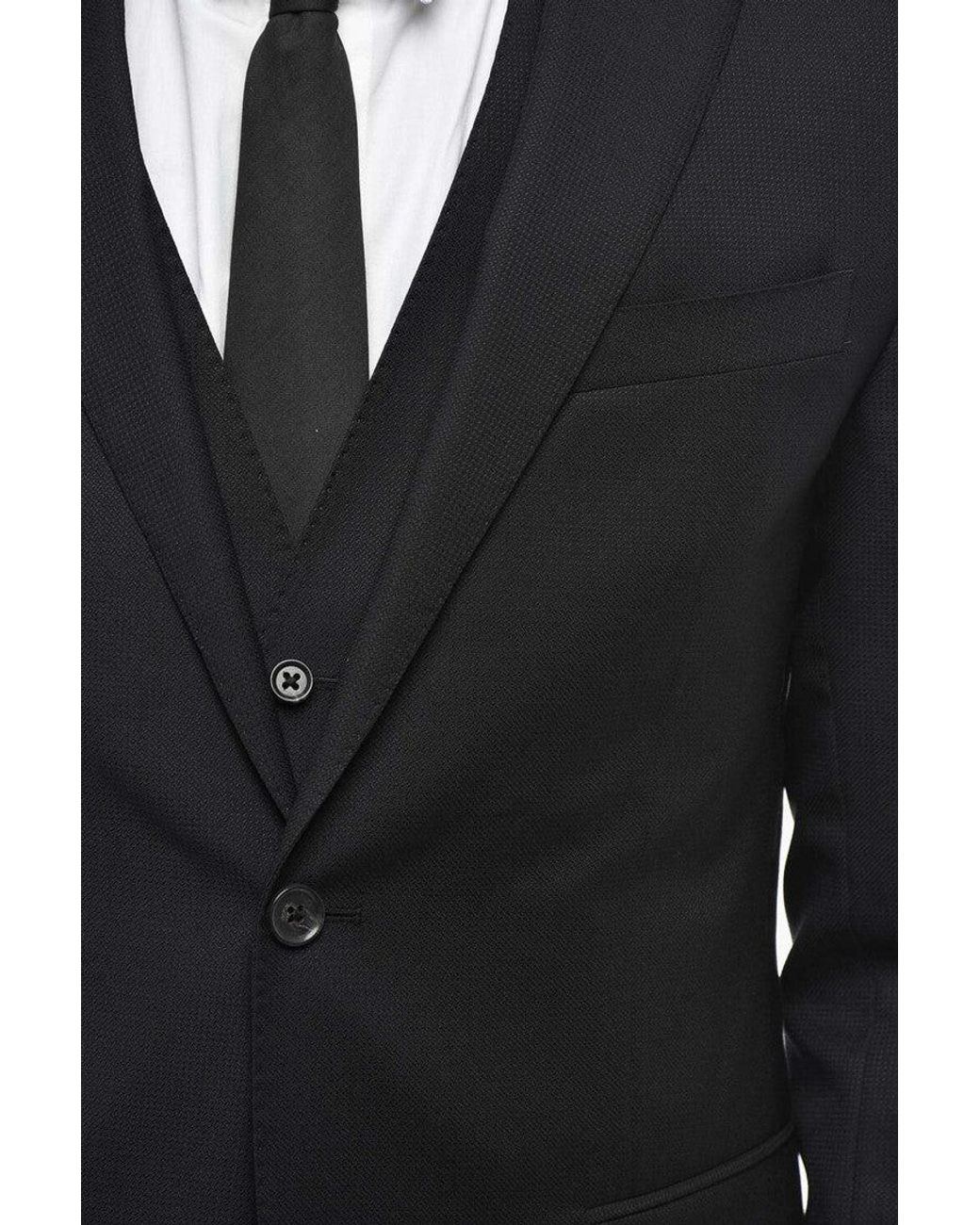 Corneliani Black Notched Lapel Suit for men
