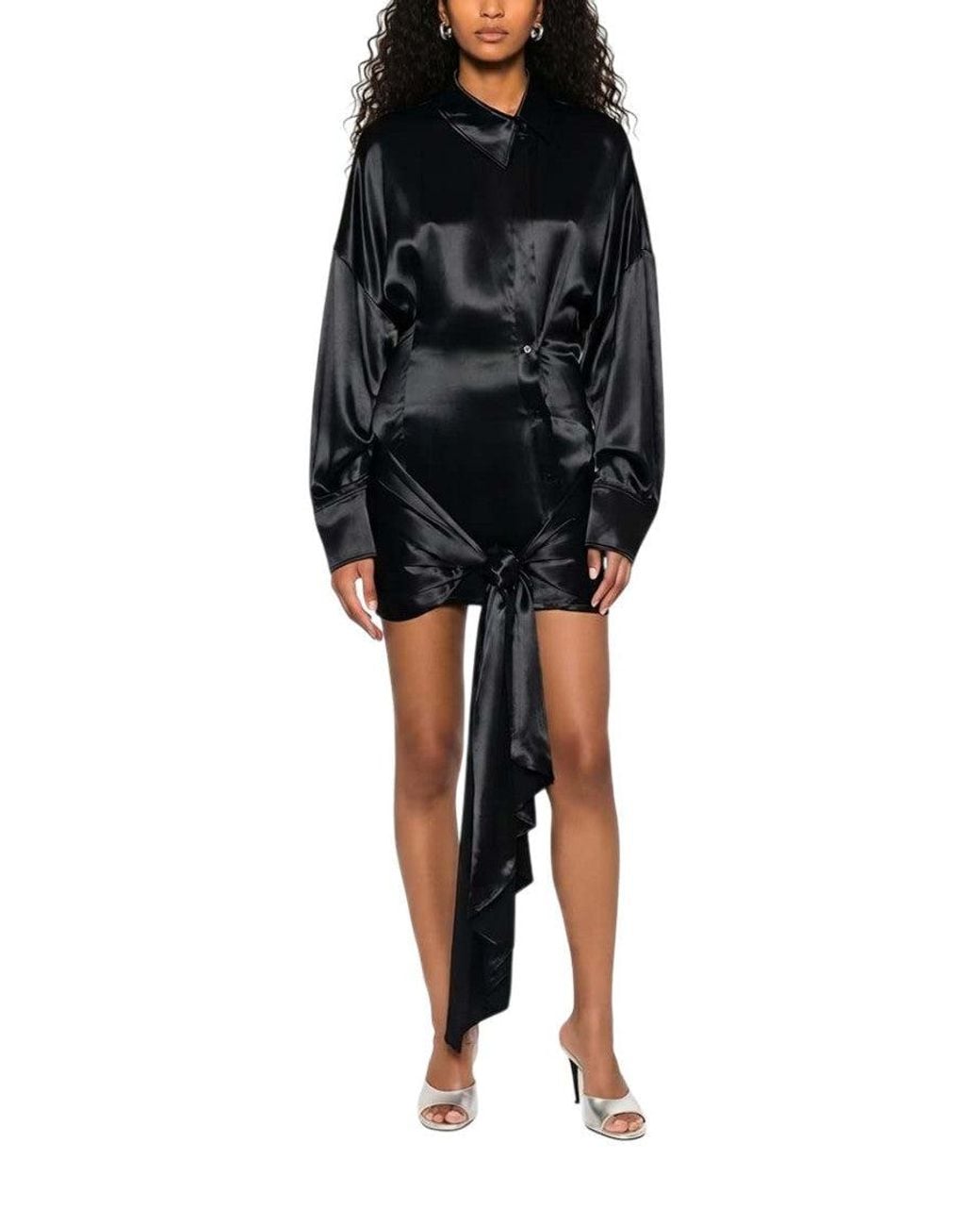 The Attico Black Solid Shirt Collar Mini Dress