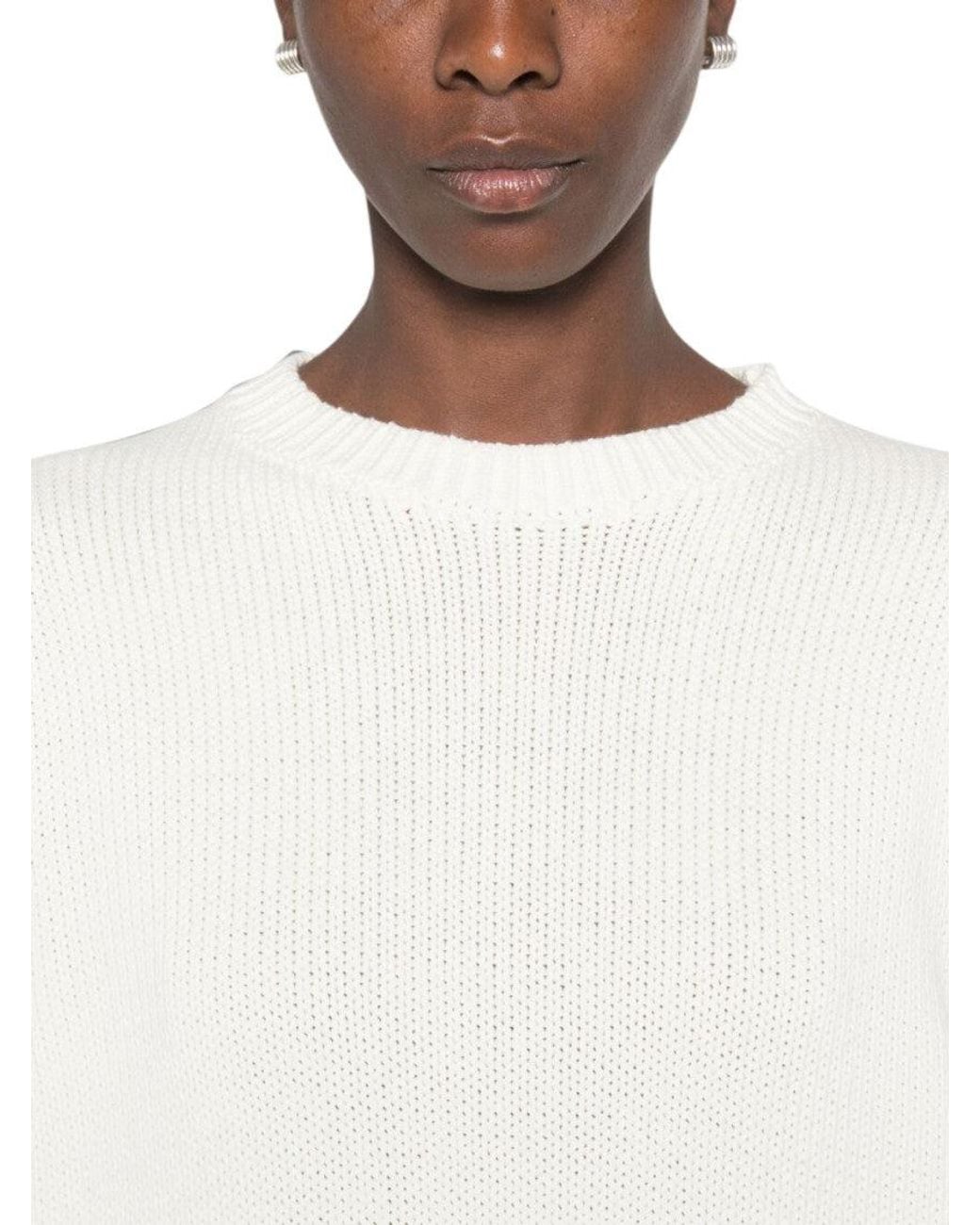 Totême White Knitted Crew Neck Sweater