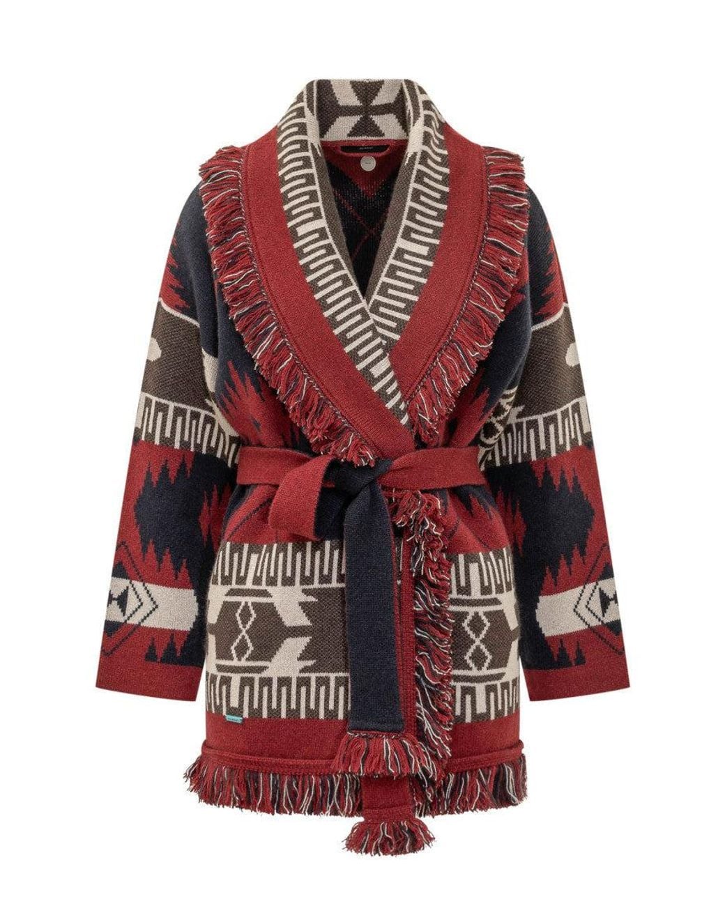 Alanui Red Geometric Shawl Lapel Cardigan