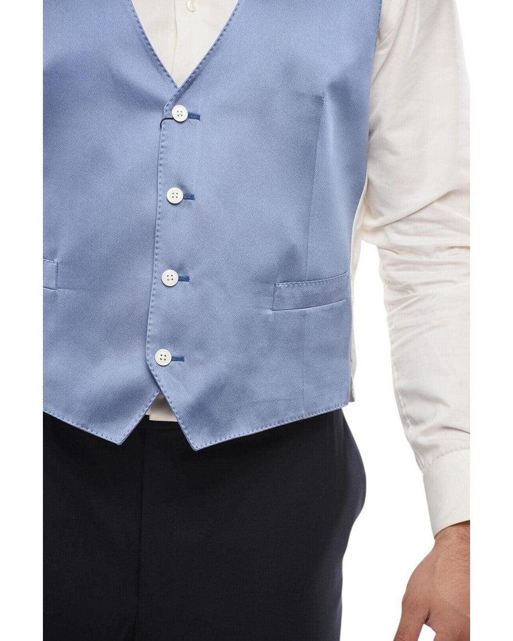 Corneliani Blue Solid V Neck Waistcoat for men