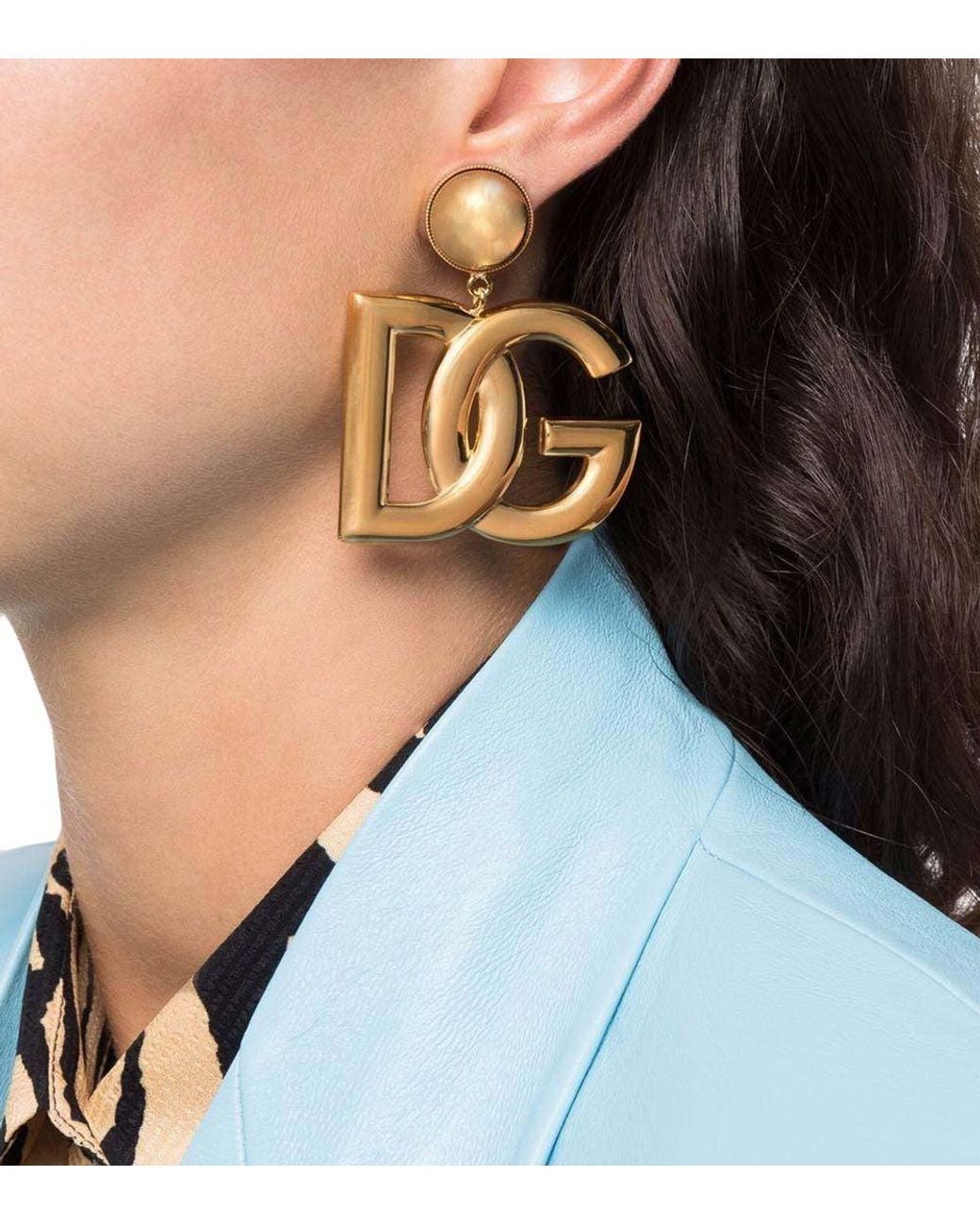 Dolce & Gabbana Metallic Golden Logo Drop Earrings