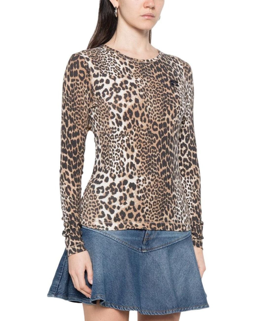 Ganni Multicolor Animal Print Round Neck T-Shirt