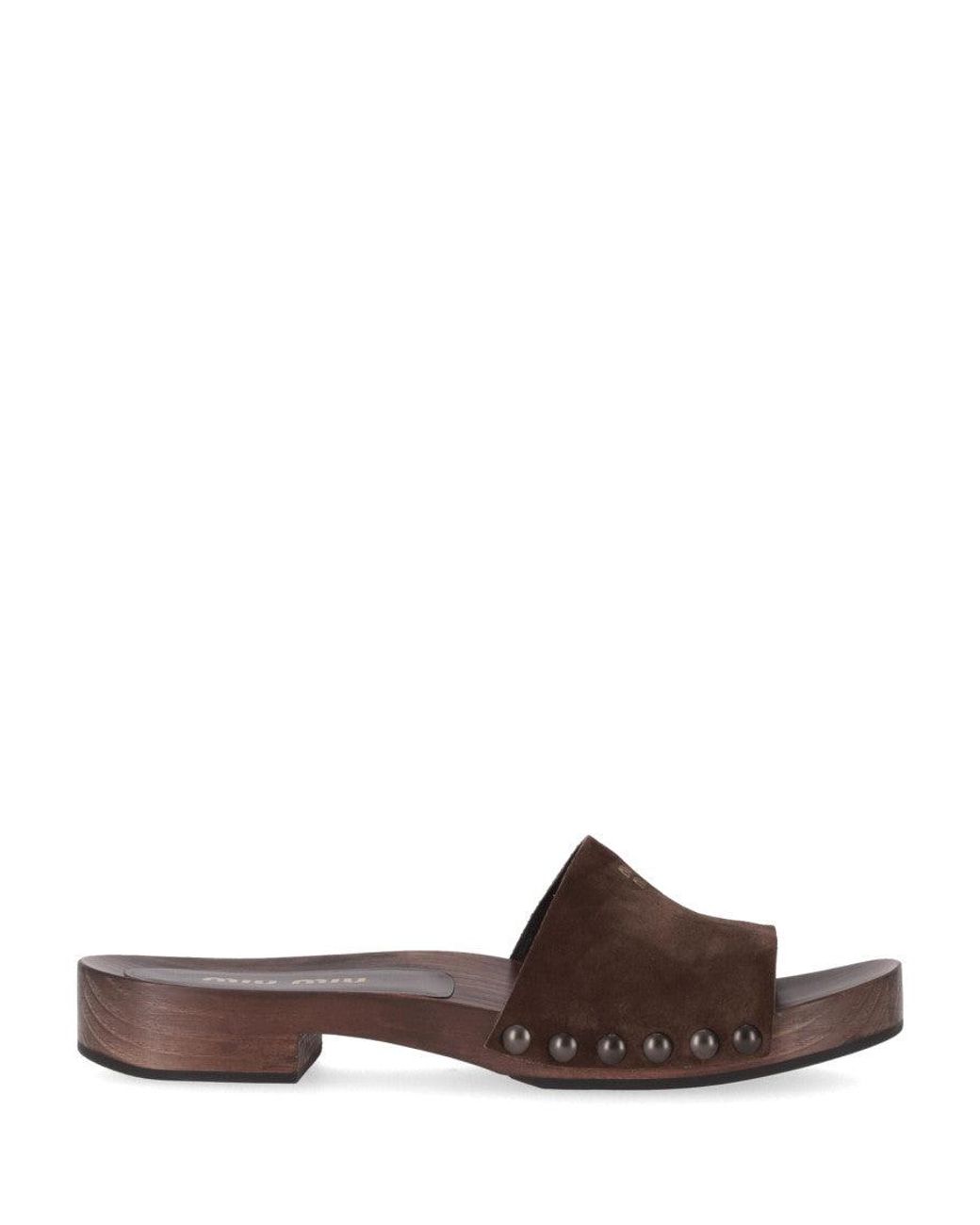 Miu Miu Brown Zoccoli Scamosciato Delave'