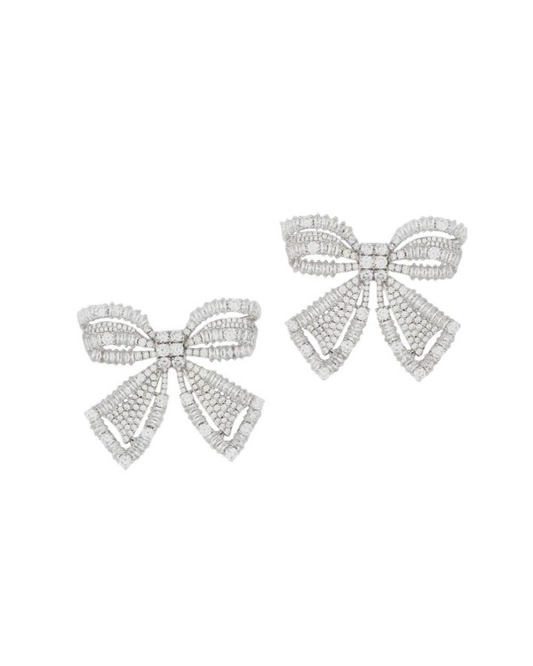 Self-Portrait Metallic Crystal Bow Stud Earrings