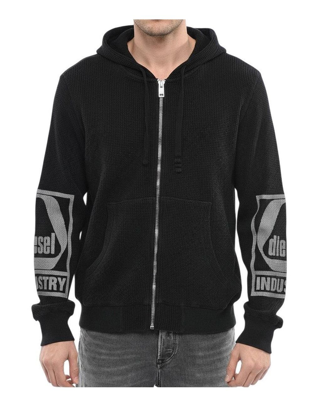 DIESEL Black Knitted Zip Up Hoodie for men