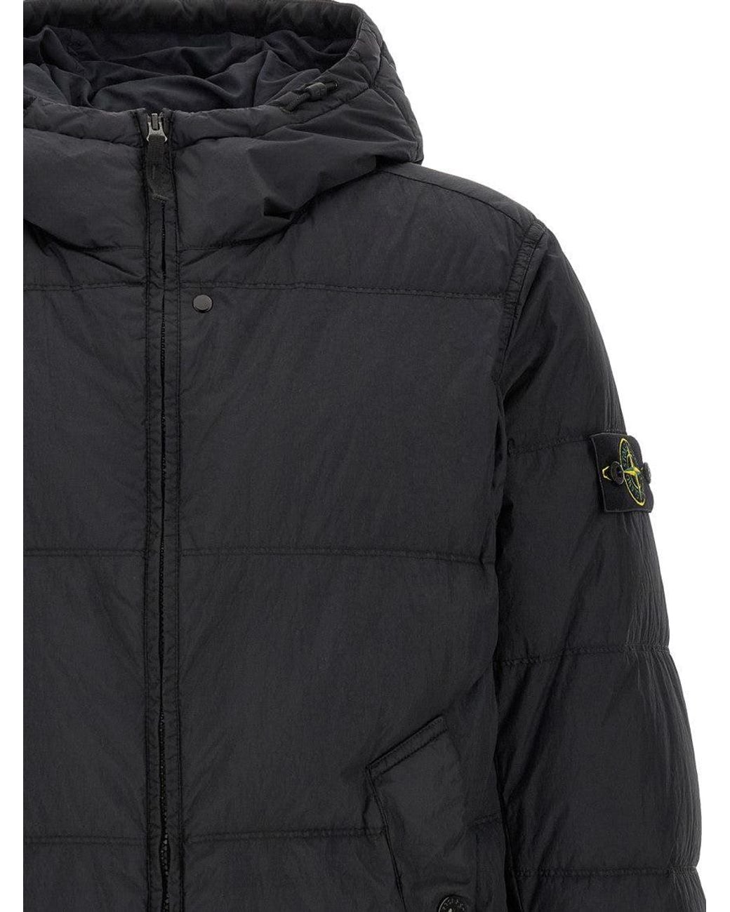 Stone Island Black Ruffled Effect Down Jacket for men