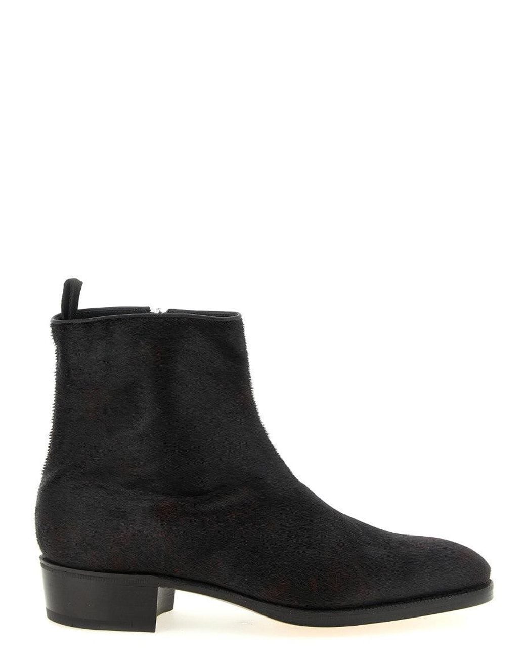 John Lobb Black 'Freddi Bristle Hide' Ankle Boots for men