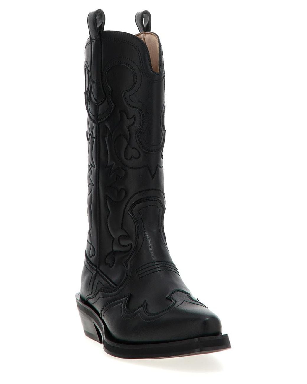 Ganni Black Embroidered Western Boots