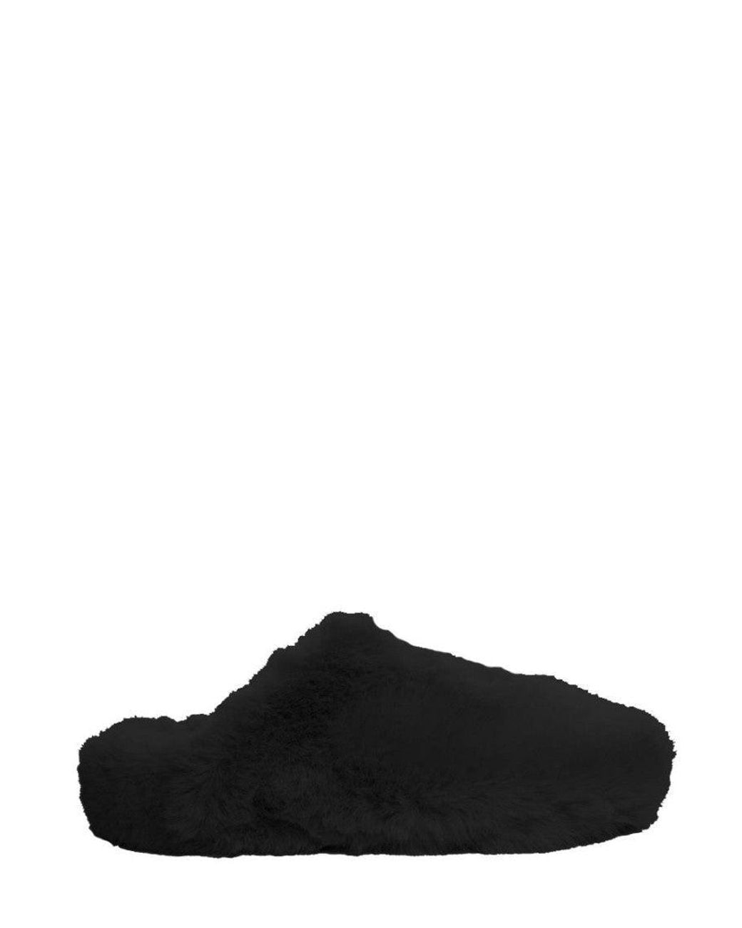 LA ROSE Black Furry Slides