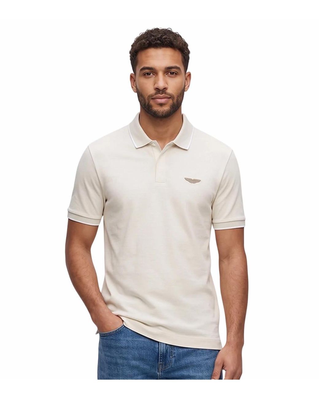 Boss White Solid Shirt Collar Polo for men