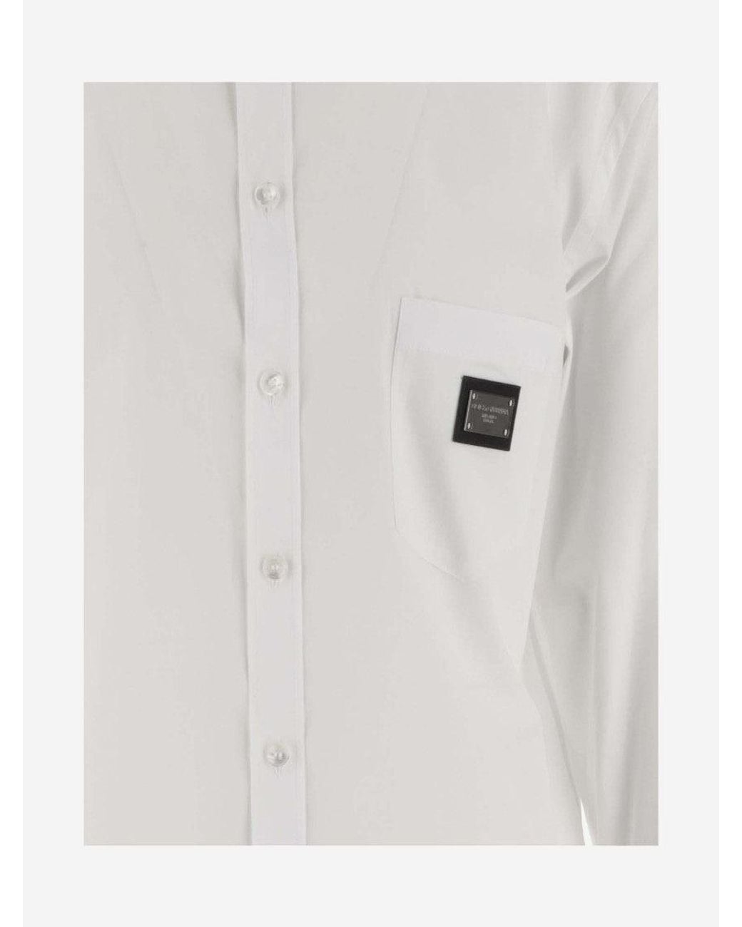 Dolce & Gabbana White Cotton Logo Plaque Shirt for men