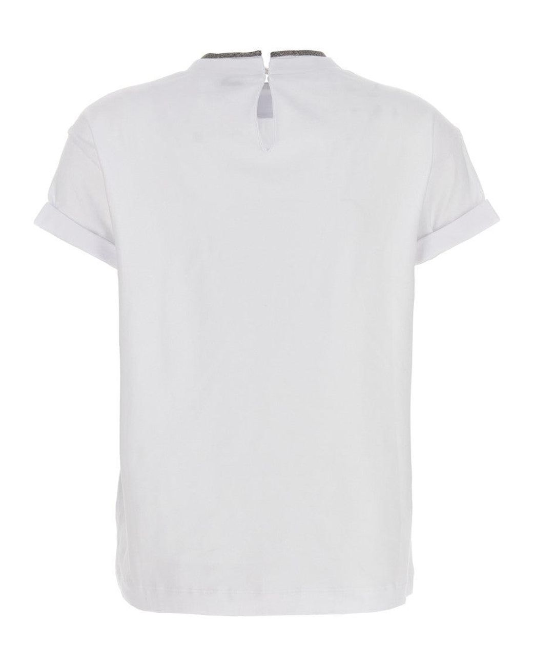Brunello Cucinelli White Embellished Crew Neck T-Shirt