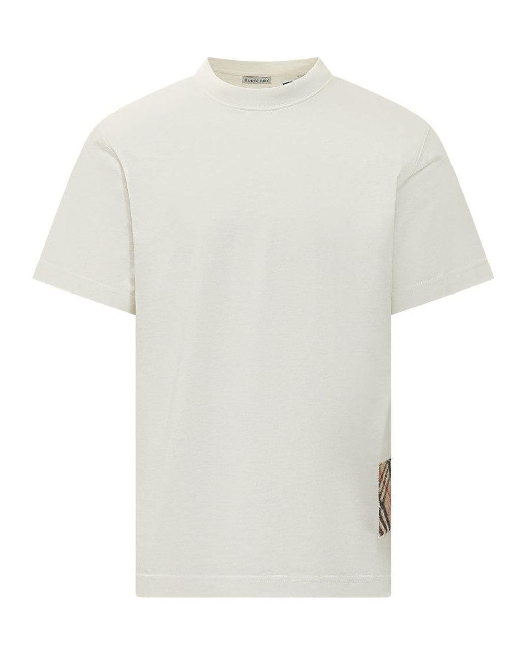 Burberry White Solid Crew Neck T-Shirt for men
