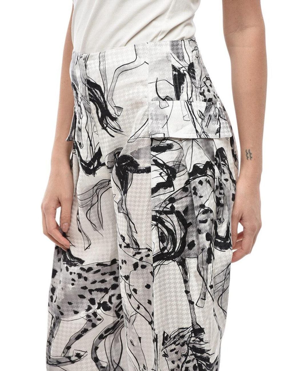 Stella McCartney Gray Blackwhite Straight Pleated Pants