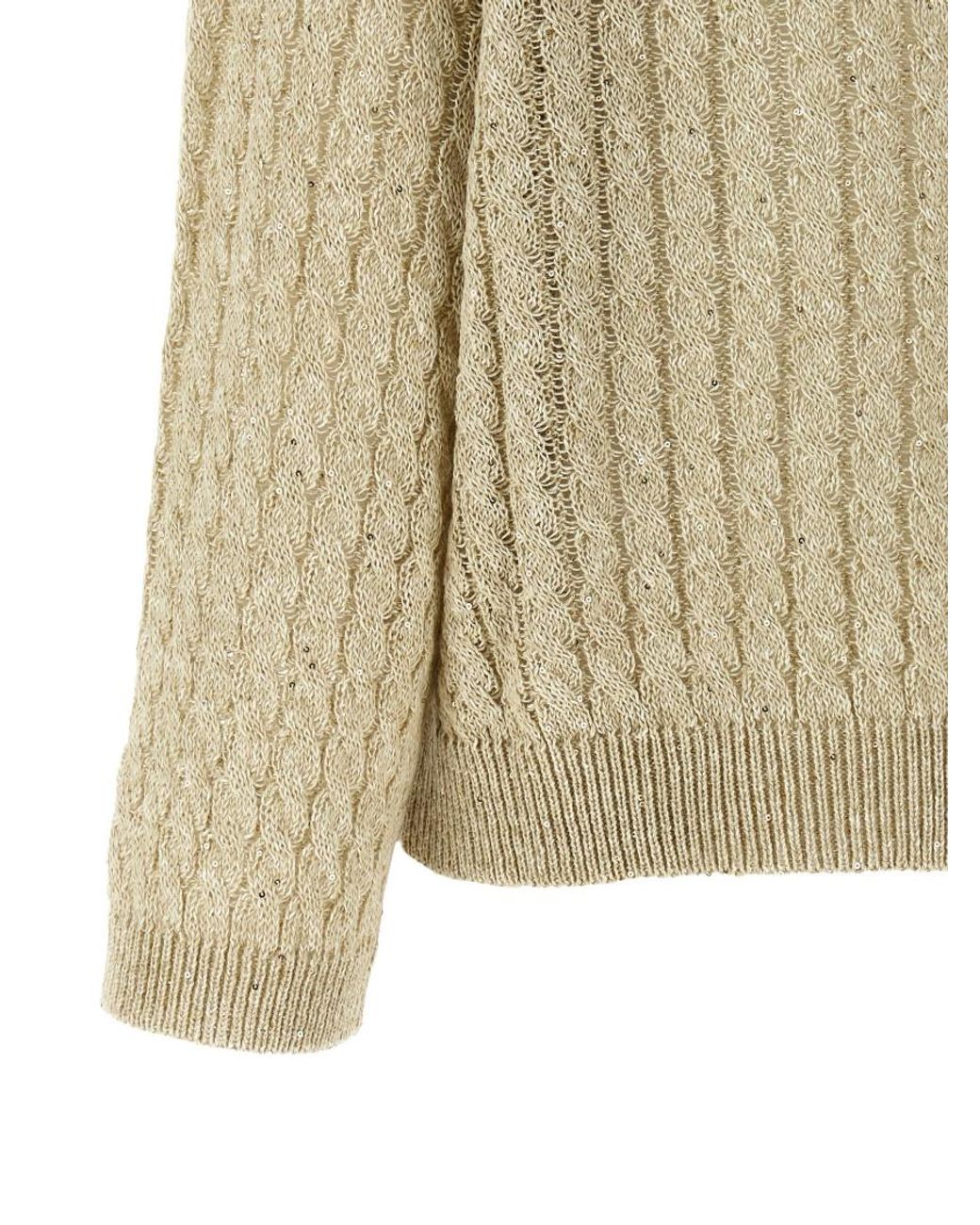 Brunello Cucinelli Natural Cable-Knit Sequin Sweater