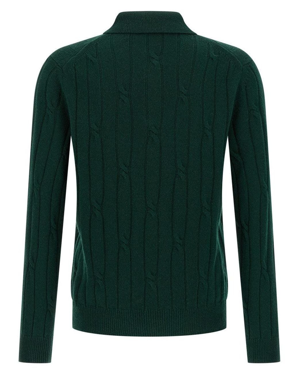 Zanone Green Dark Braided Wool Polo Shirt for men