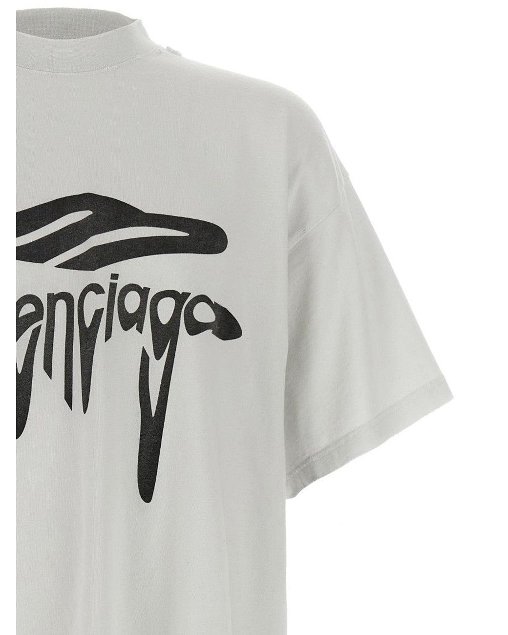 Balenciaga Gray Liquefied Logo Print T-Shirt
