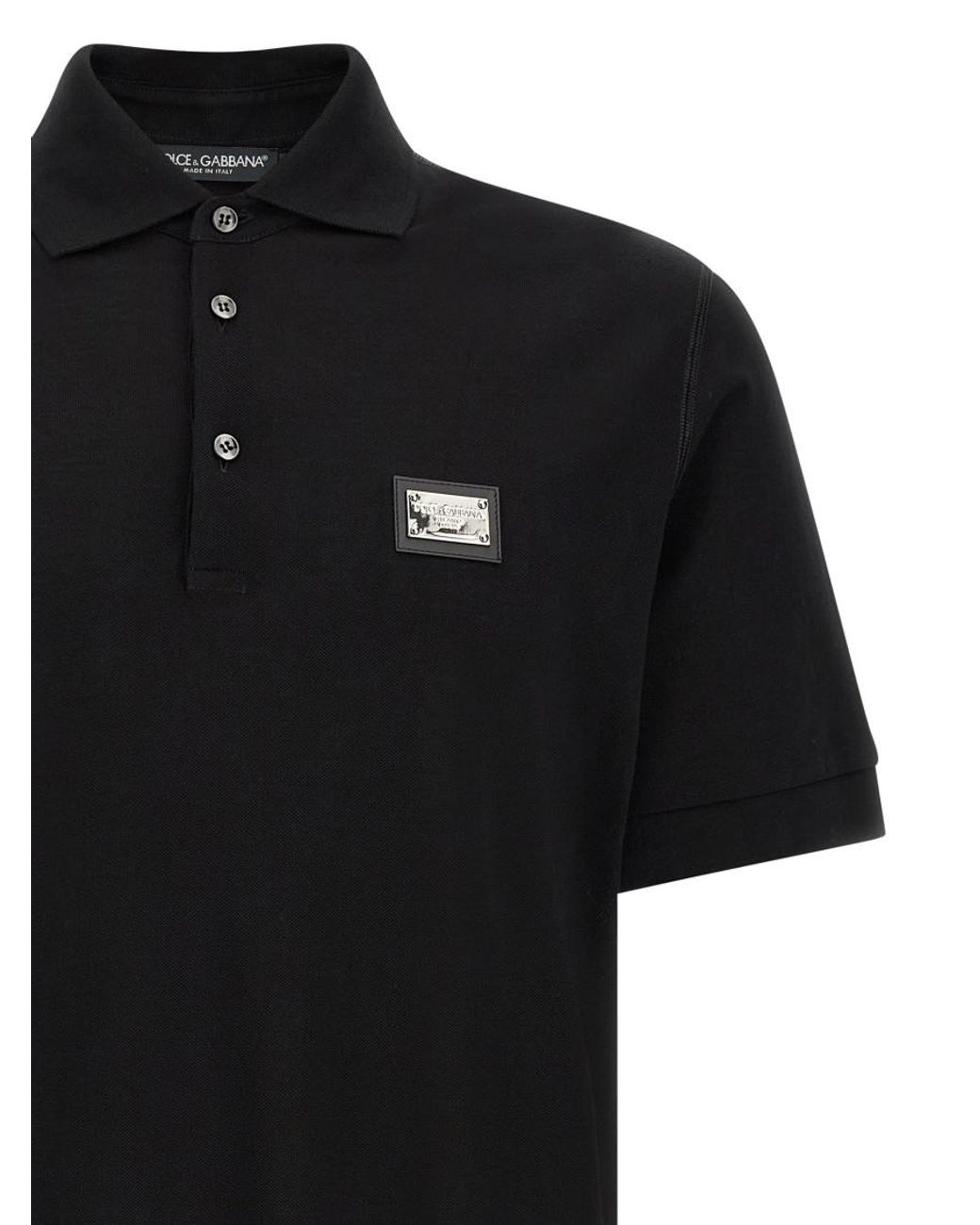 Dolce & Gabbana Logo Plate Polo Shirt in Black for Men | Lyst