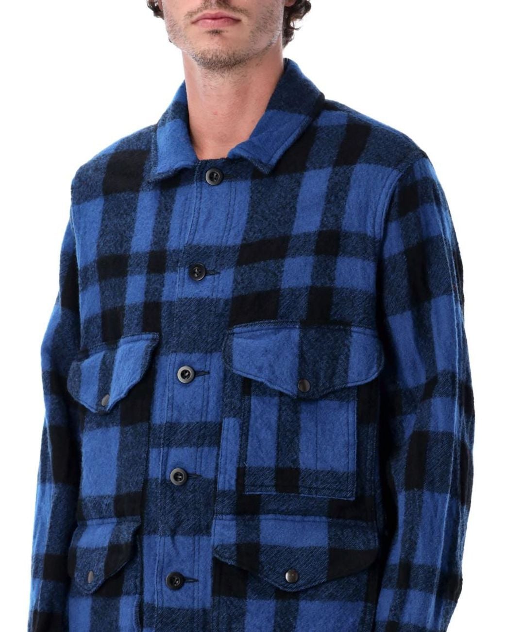 Junya Watanabe Blue Wool Checked Work Jacket for men