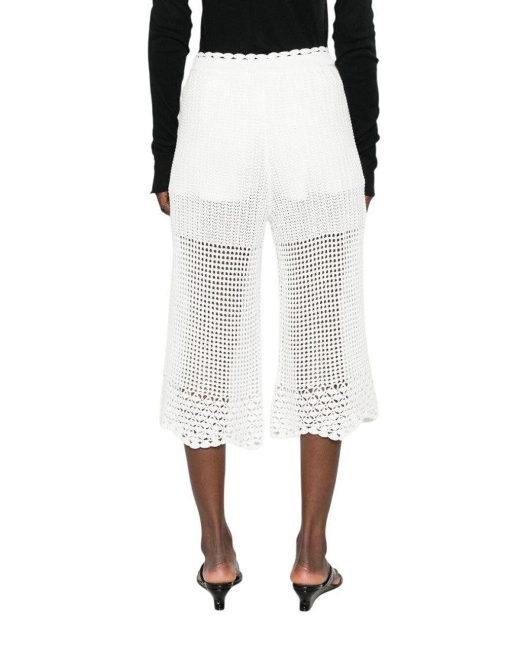 IRO White Crochet Knit Scalloped Hem Pant