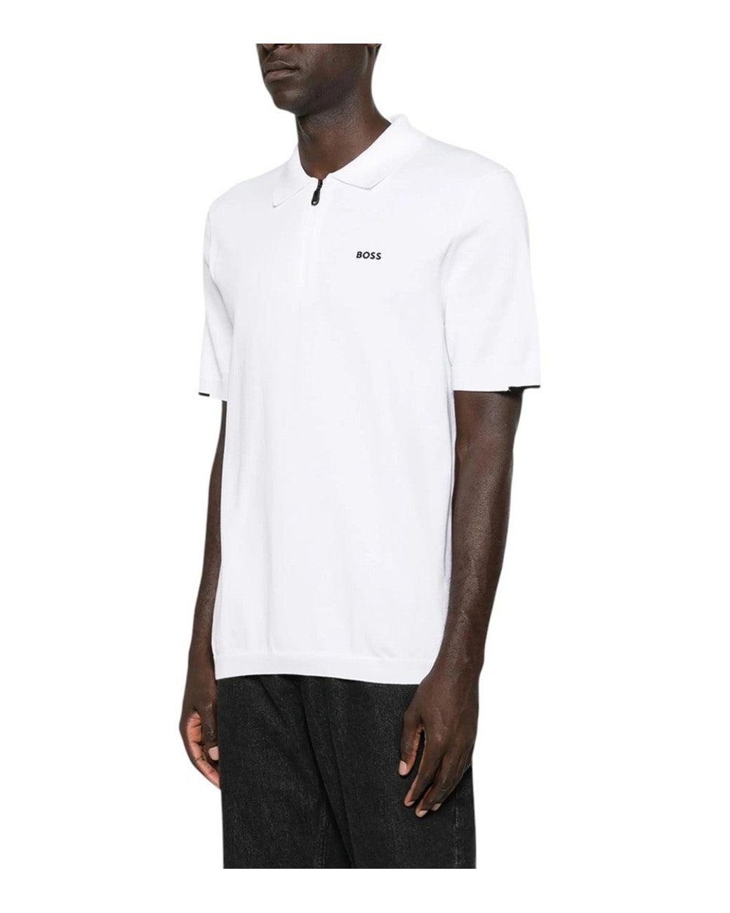 Boss White Logo Shirt Collar Polo for men