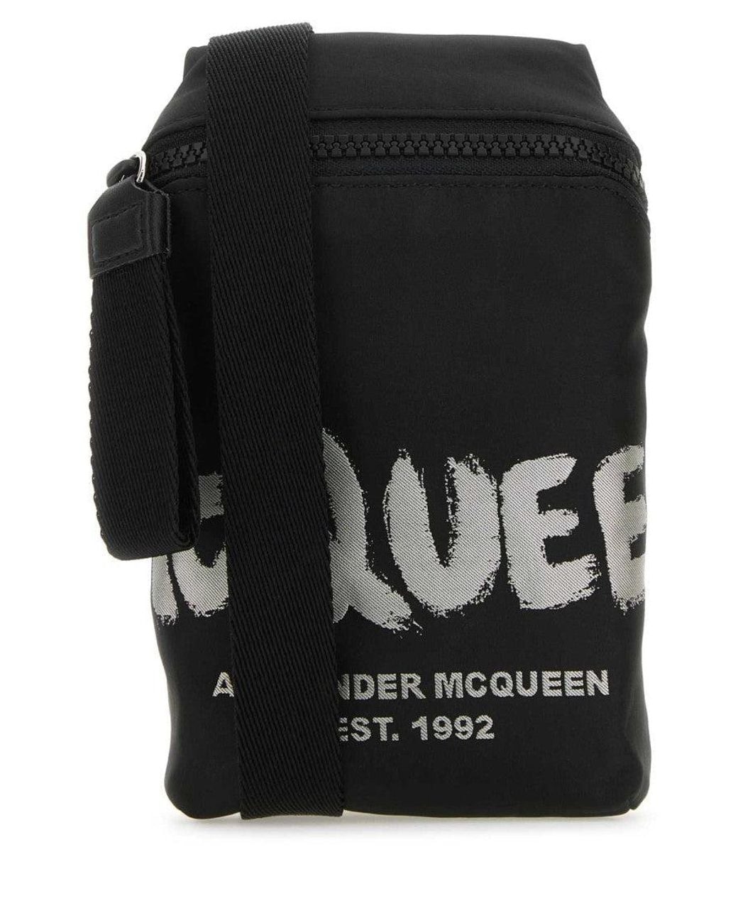 McQueen Black Fabric Mcqueen Graffiti Crossbody Bag for men