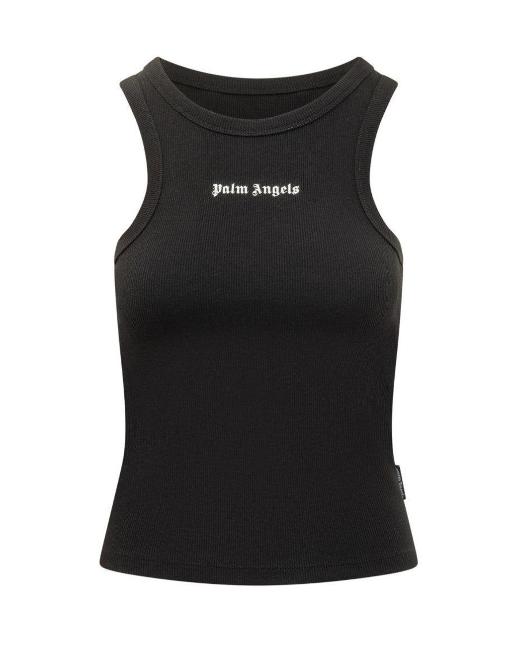 Palm Angels Black Logo Round Neck Top