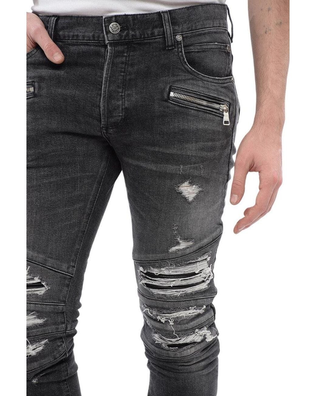 Balmain Black Skinny Distressed Jeans for men