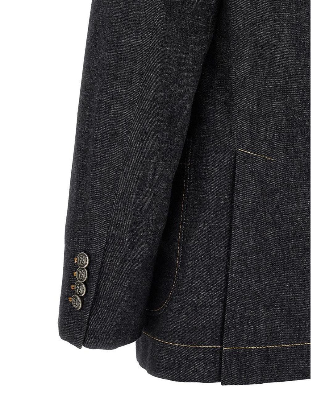 Brunello Cucinelli Black Dark Peaked Lapel Blazer for men