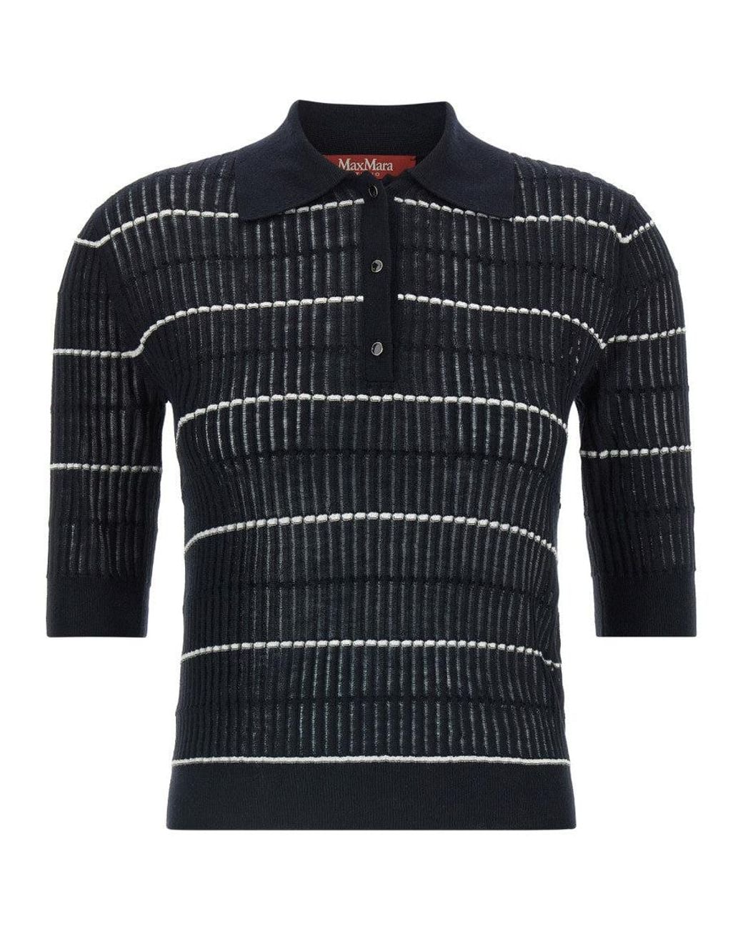 Max Mara Black Shirt Collar Striped Polo