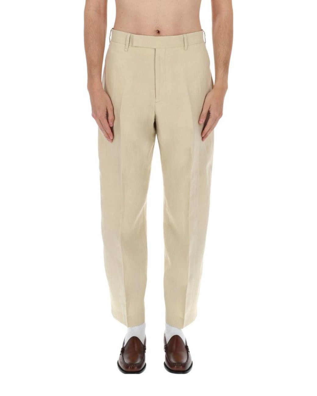 Paul Smith Natural Paul Smith Tailored Pleated Linen Trousers for men