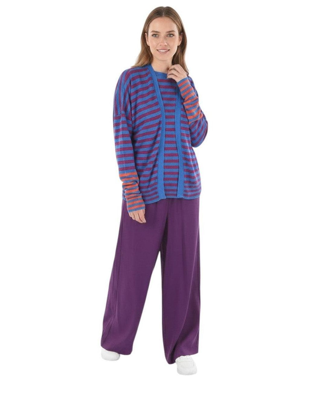 Woolrich Blue Linen Striped Open-Front Cardigan