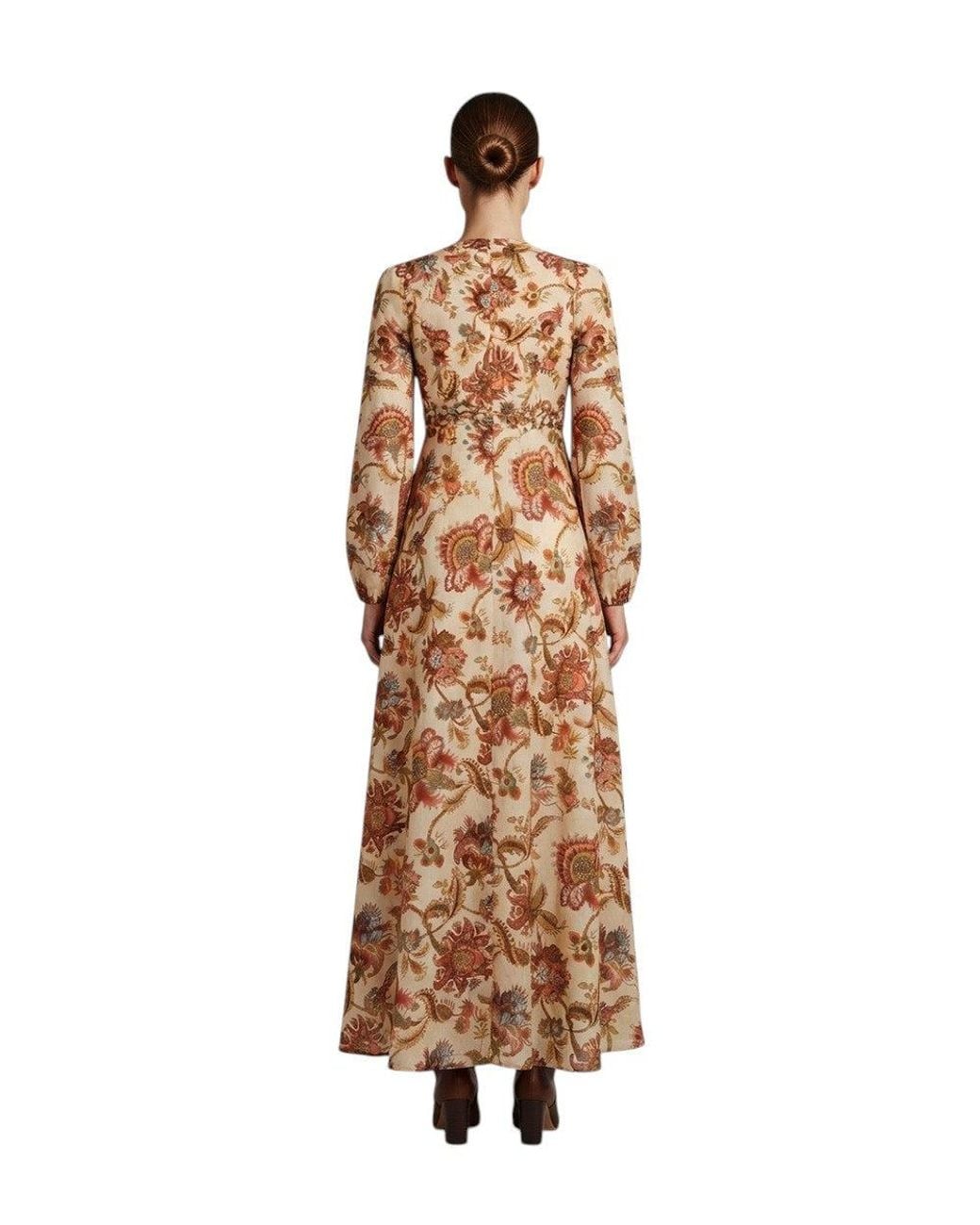 Zimmermann Natural Floral Round Neck Maxi Dress