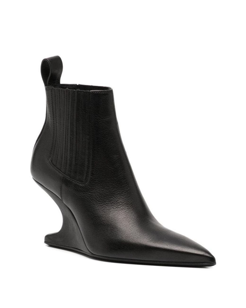 Rick Owens Black Ankle Sharp Boot Calf Leather