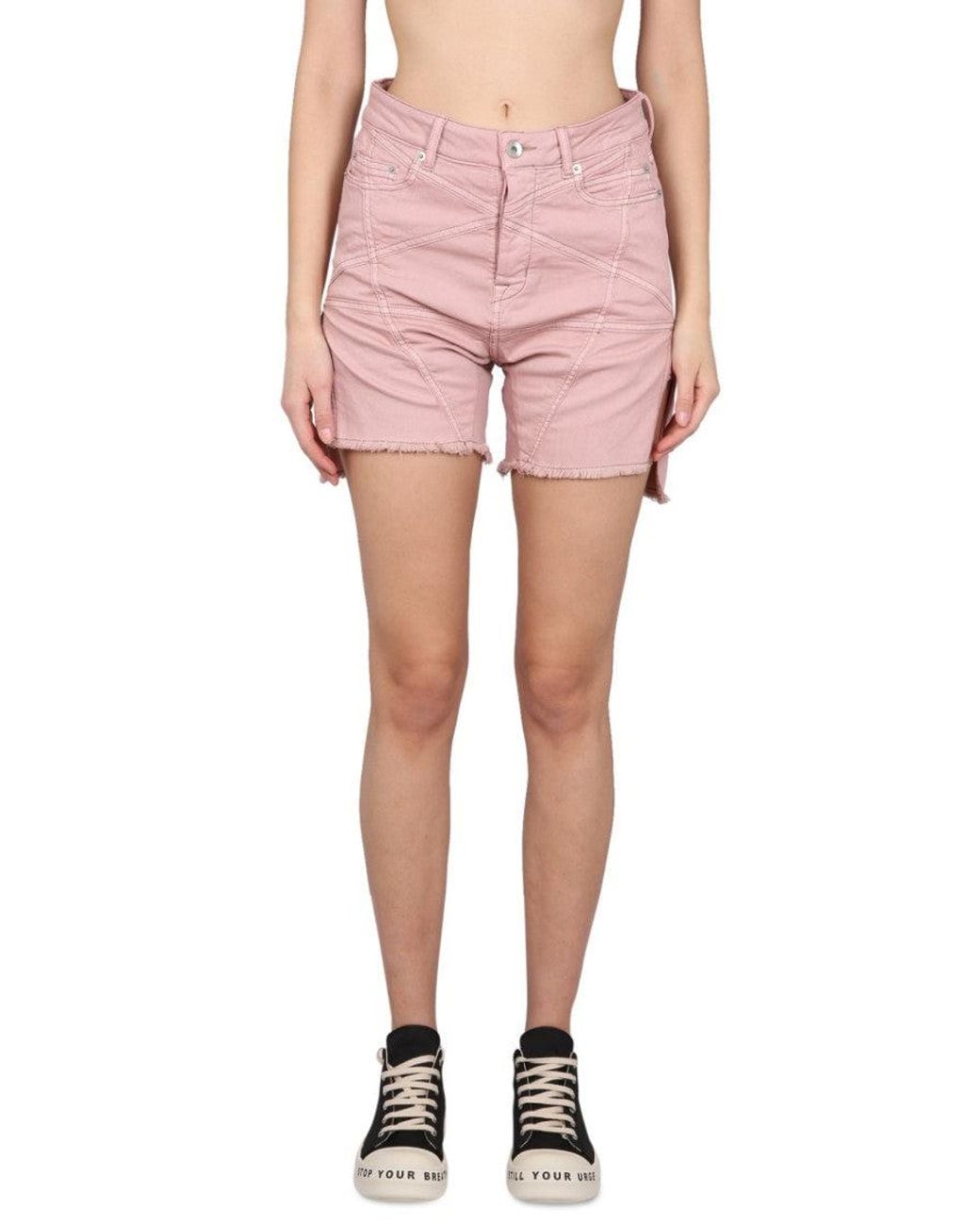 Rick Owens Pink Stylish Mini Denim Shorts For