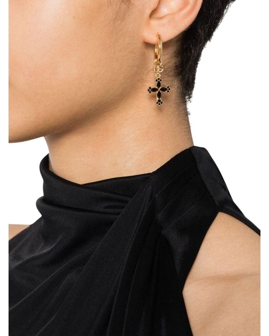 Dolce & Gabbana White Golden Cross Drop Earrings
