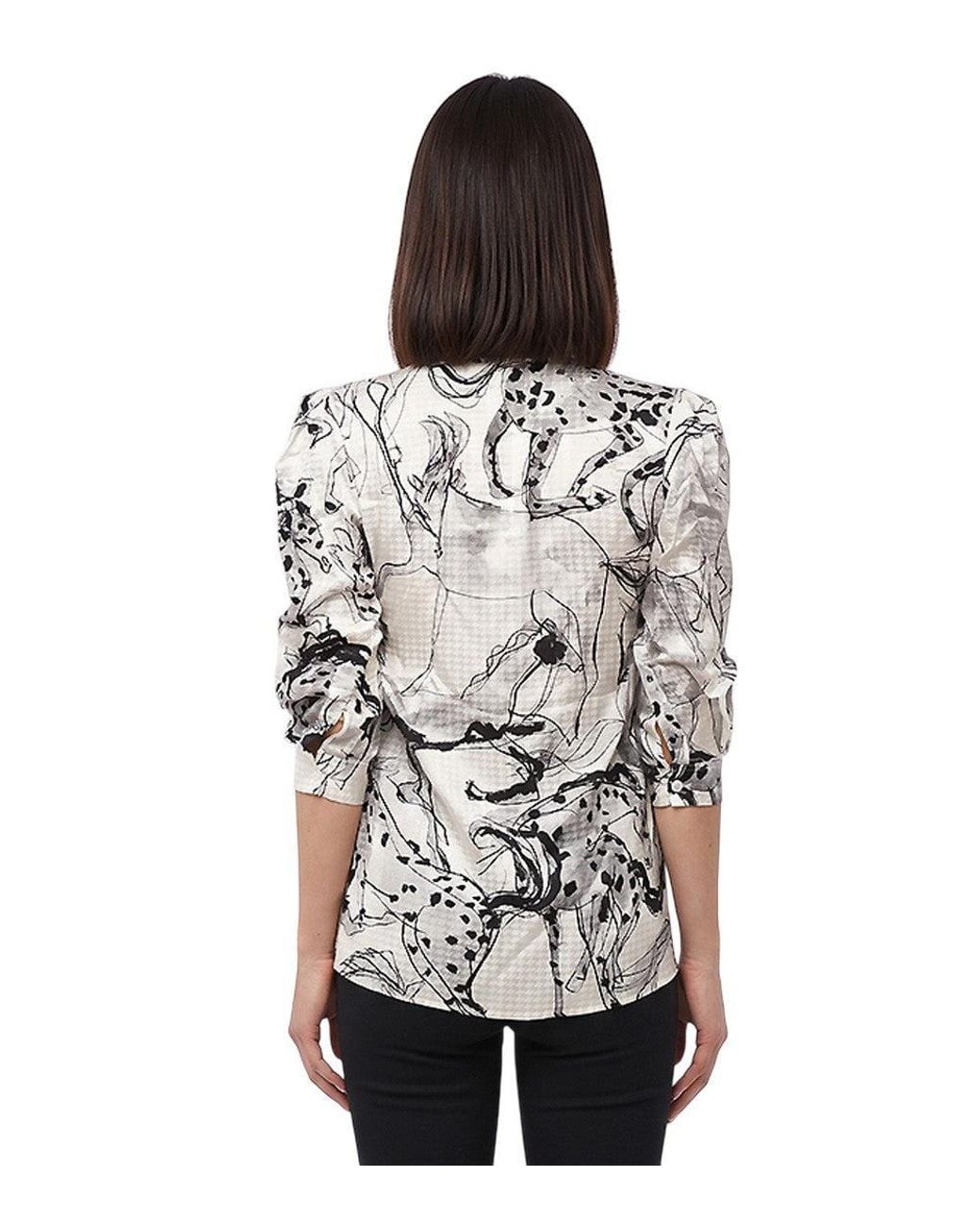 Stella McCartney Gray Blackwhite Printed Mock Collar Top